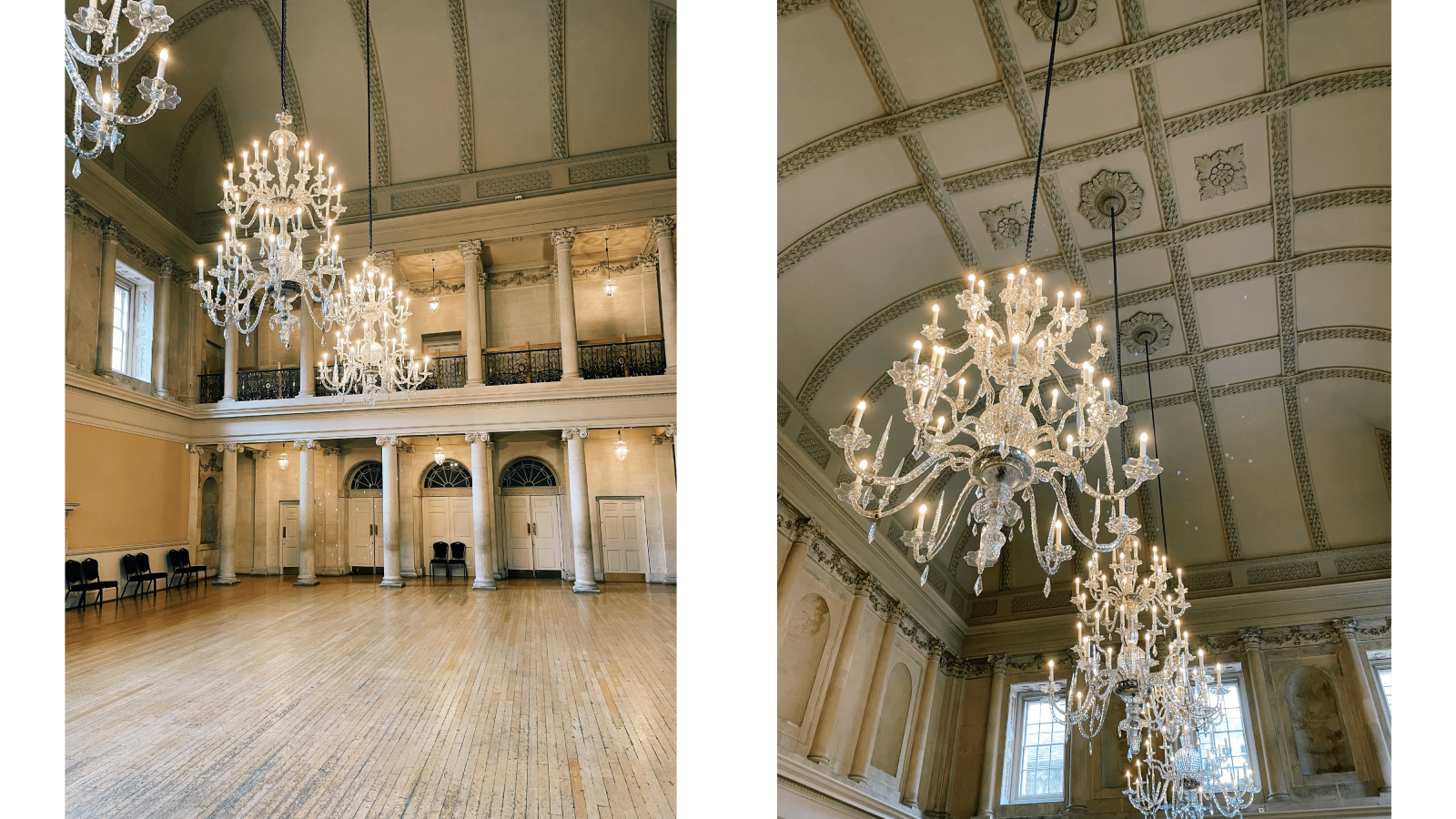 Interiors and chandeliers at the Assembly Rooms, Bath